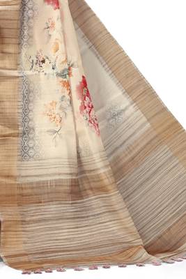 Cream woven silk saree with blouse 3
