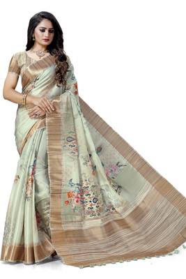 Light green woven silk saree with blouse 1