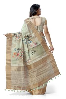Light green woven silk saree with blouse 2