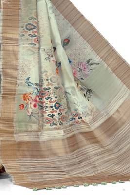 Light green woven silk saree with blouse 3