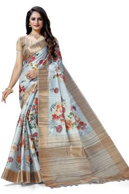 Blue woven silk saree with blouse 1