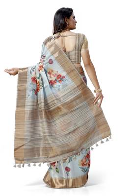 Blue woven silk saree with blouse 2