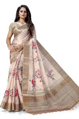 Pink woven silk saree with blouse 1