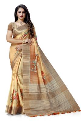 Orange woven silk saree with blouse 1