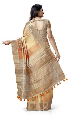 Orange woven silk saree with blouse 2