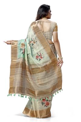 Turquoise woven silk saree with blouse 2