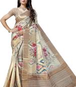 Beige woven silk saree with blouse