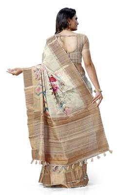 Beige woven silk saree with blouse 2