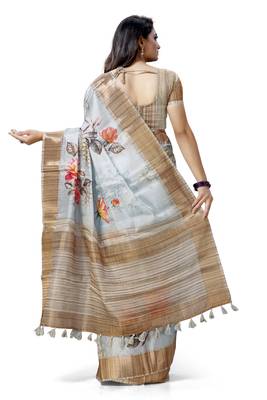 Blue woven silk saree with blouse 2