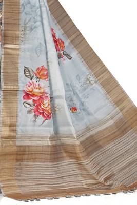 Blue woven silk saree with blouse 3