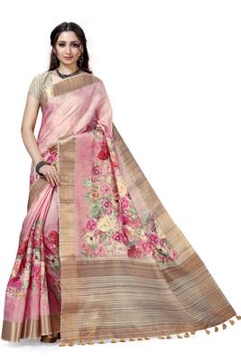 Pink woven silk saree with blouse 1