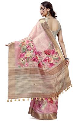 Pink woven silk saree with blouse 2