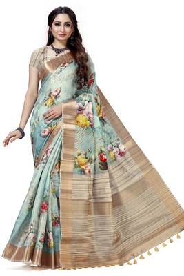 Blue woven silk saree with blouse 1