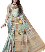 Blue woven silk saree with blouse