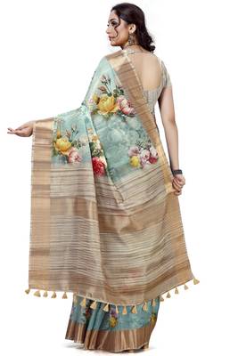 Blue woven silk saree with blouse 2