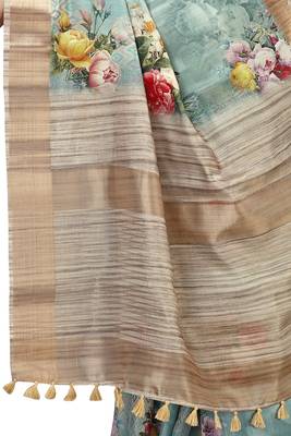 Blue woven silk saree with blouse 3