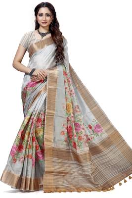 Grey woven silk saree with blouse 1