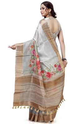 Grey woven silk saree with blouse 2