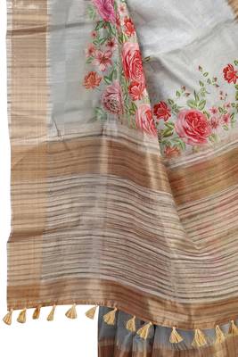 Grey woven silk saree with blouse 3