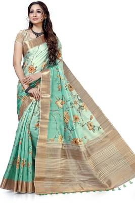 Green woven silk saree with blouse 1