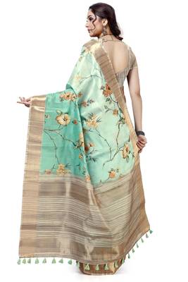 Green woven silk saree with blouse 2