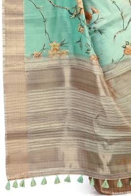 Green woven silk saree with blouse 3