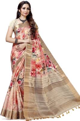 Peach woven silk saree with blouse 1