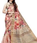 Peach woven silk saree with blouse