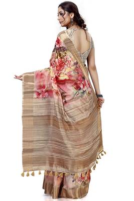 Peach woven silk saree with blouse 2