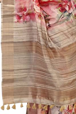 Peach woven silk saree with blouse 3