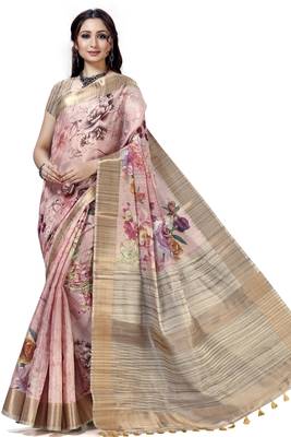 Pink woven silk saree with blouse 1