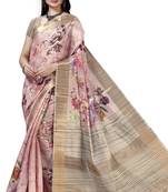 Pink woven silk saree with blouse