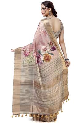 Pink woven silk saree with blouse 2