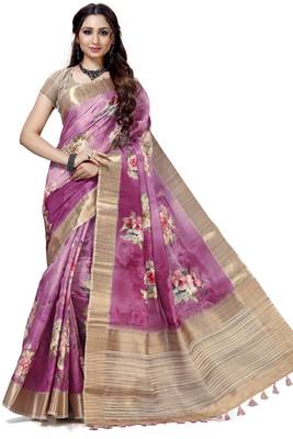 Purple woven silk saree with blouse 1