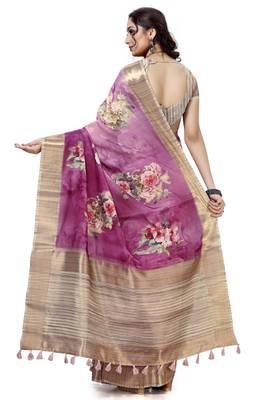 Purple woven silk saree with blouse 2