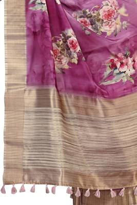 Purple woven silk saree with blouse 3