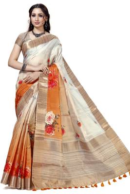 Off white woven silk saree with blouse 1