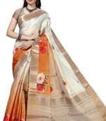 Off white woven silk saree with blouse