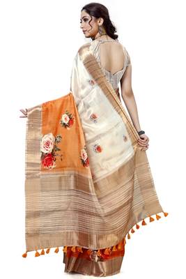 Off white woven silk saree with blouse 2