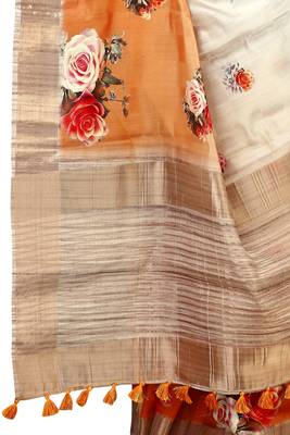 Off white woven silk saree with blouse 3