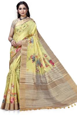 Yellow woven silk saree with blouse 1