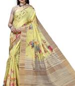 Yellow woven silk saree with blouse