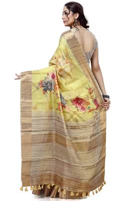 Yellow woven silk saree with blouse 2