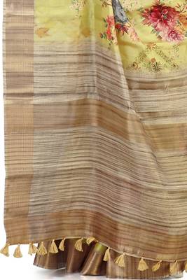 Yellow woven silk saree with blouse 3