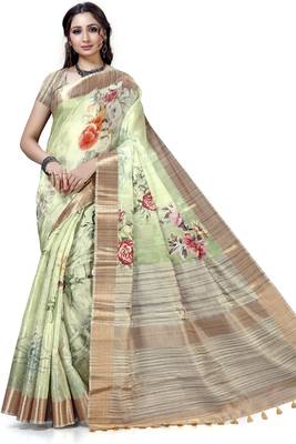 Green woven silk saree with blouse 1