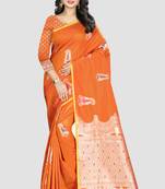 Orange Woven Kanchipuram Silk Saree With Blouse