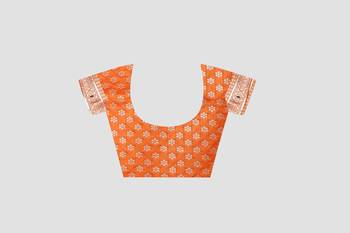 Orange Woven Kanchipuram Silk Saree With Blouse 4