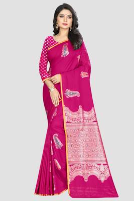 Pink Woven Kanchipuram Silk Saree With Blouse 1
