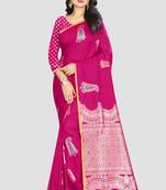 Pink Woven Kanchipuram Silk Saree With Blouse