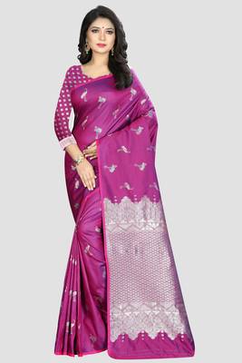 Purple Woven Kanchipuram Silk Saree With Blouse 1